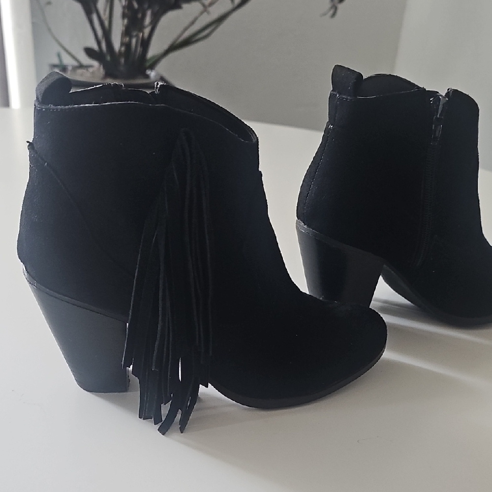 Madden Girl Black Ankle Booties with Fringe